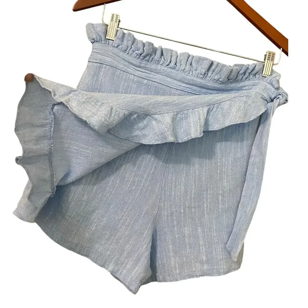 Misa Los Angeles Ania Skort Ruffle Shorts Medium Sky Blue 100% Cotton Preppy